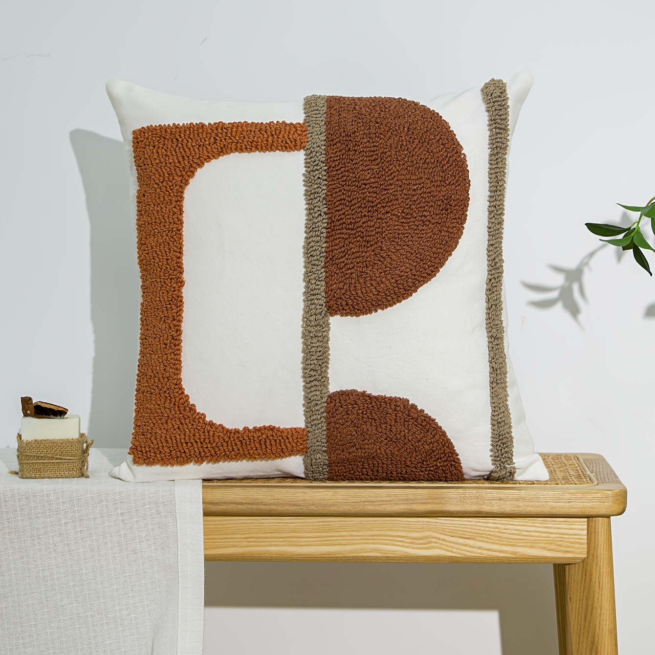 Image of 1 Abstract Geometric Figure Pillow Cover Light Luxury Simple Loop Velvet Embroidery Is Suitable For Living Room Sofa Bedroom Office Chair Cushion Cover.