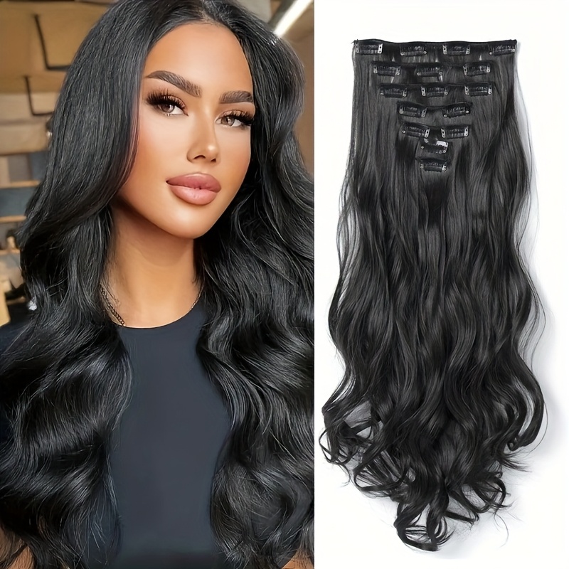 TEMU Set da 7 pezzi di 16 extension per capelli sintetiche a clip BB, arricciate, da 22 pollici, a clip invisibili, eleganti per uso , extension per