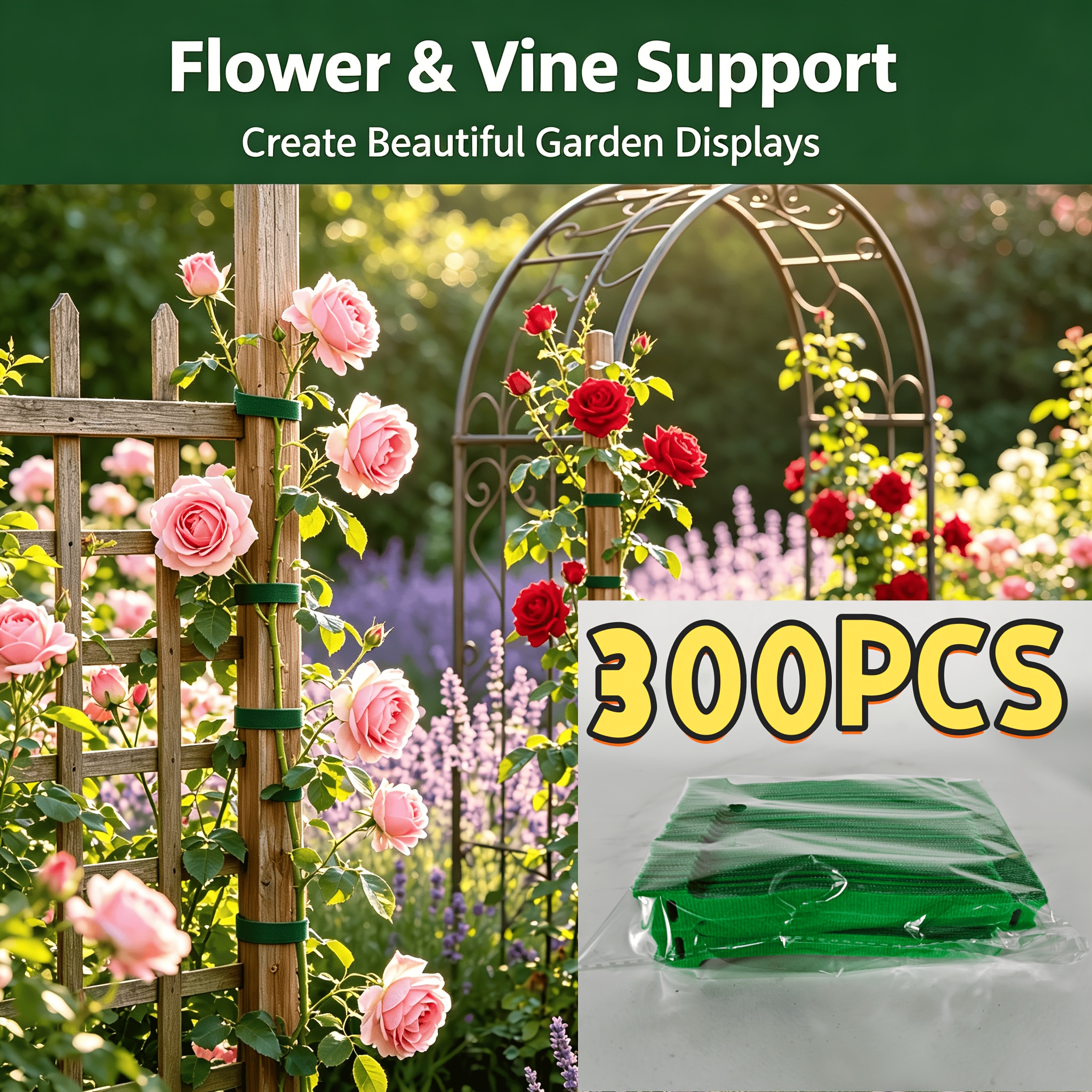 TEMU 300 de nailon ajustables con clips fijos, ataduras flexibles para plantas de jardín para dar forma al crecimiento de flores trepadoras y