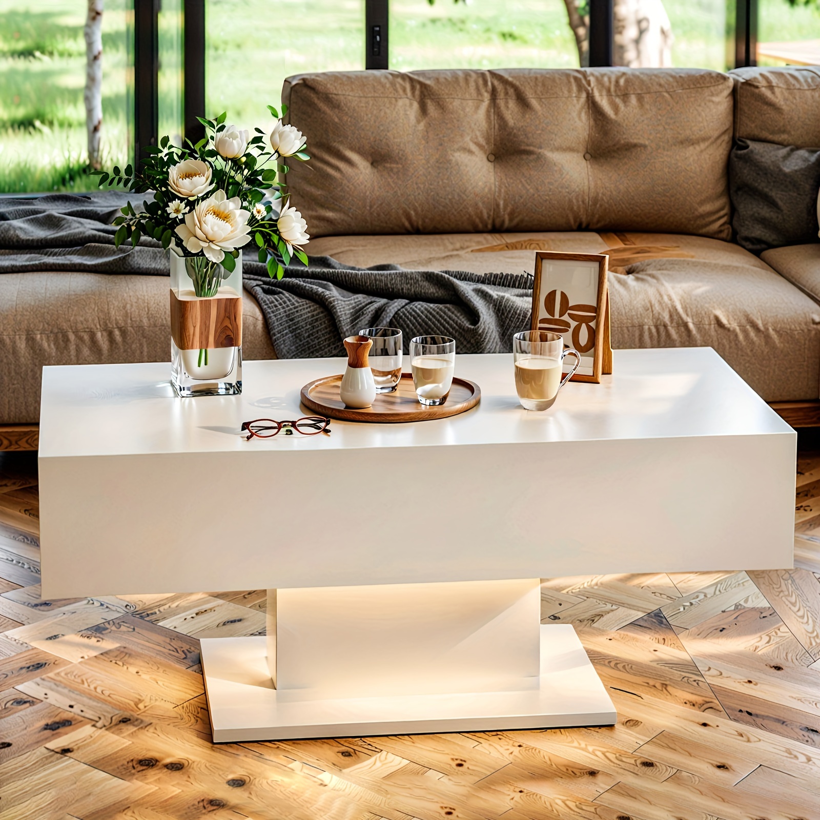 

Led Coffee Table High Gloss Coffee Table With Led Lights Modern Center Table For Living Room, Rgb Light With Remote Control