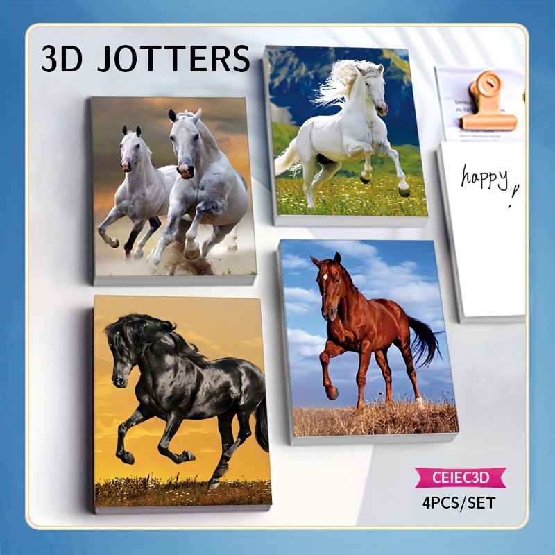 

4pcs Mini Notebook Horse Pattern 3d Grating Card Material Cover, 6.4x8.25cm Sticky Notes, The Cover Changes The Picture With Different Angles, Small And Convenient To Carry
