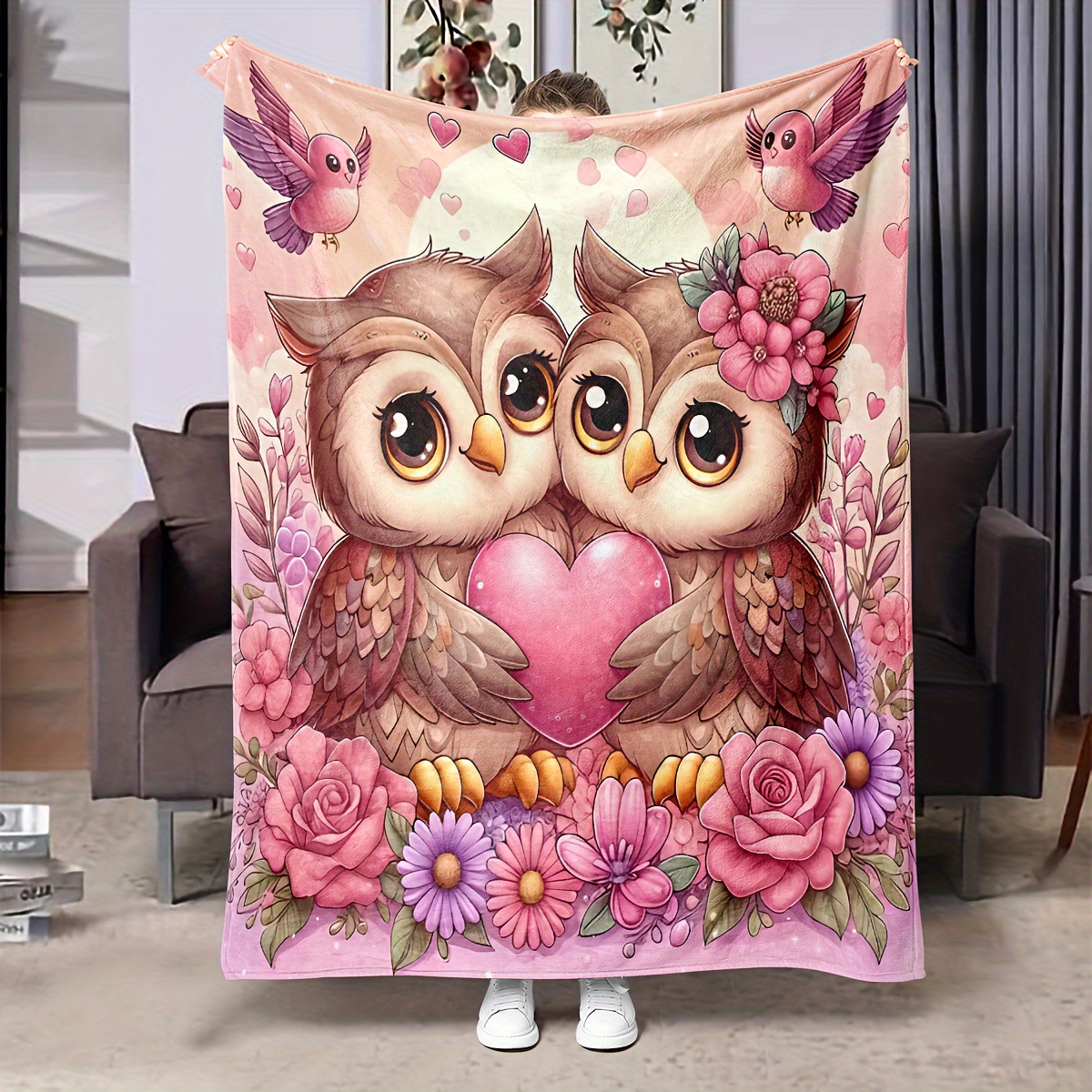 

1pc- Owl Blanket Super -friendly Comfortable Lightweight Warm Suitable For Sofa Bed Camping Car Blanket And Air-conditioned Office Cover