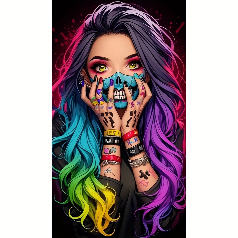 

Colorful Hair Cartoon Style Diy 5d Diamond Painting Kit By Numbers, Full Round Drill Mosaic Art Craft For Home Wall Decor, Vibrant Round Diamond Canvas, Arts And Crafts - 40x80cm/15.7x31.5 Inches