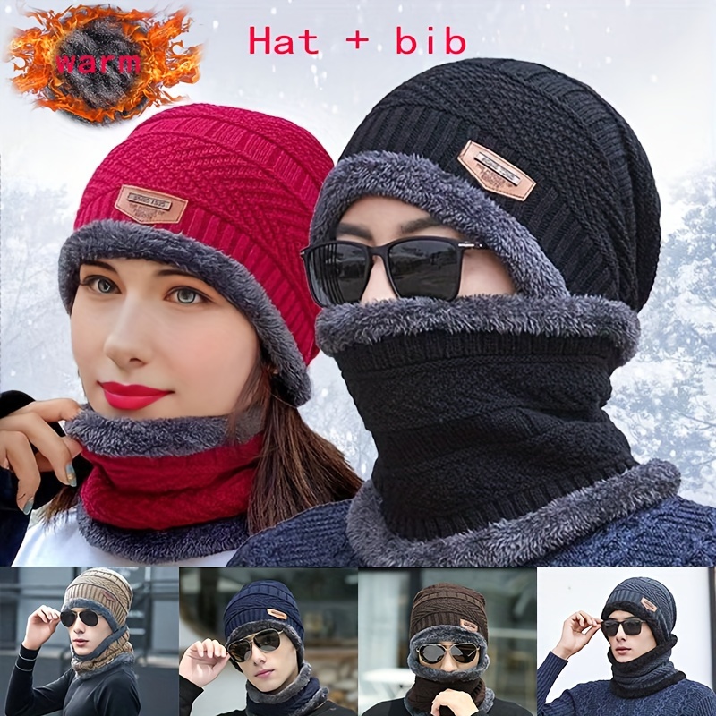 

1 Set Hat + Neck Gaiter Outdoor Cycling Hat Neck Gaiter, Fleece Hat Neck Gaiter, Solid Color Suitable For Men And Women