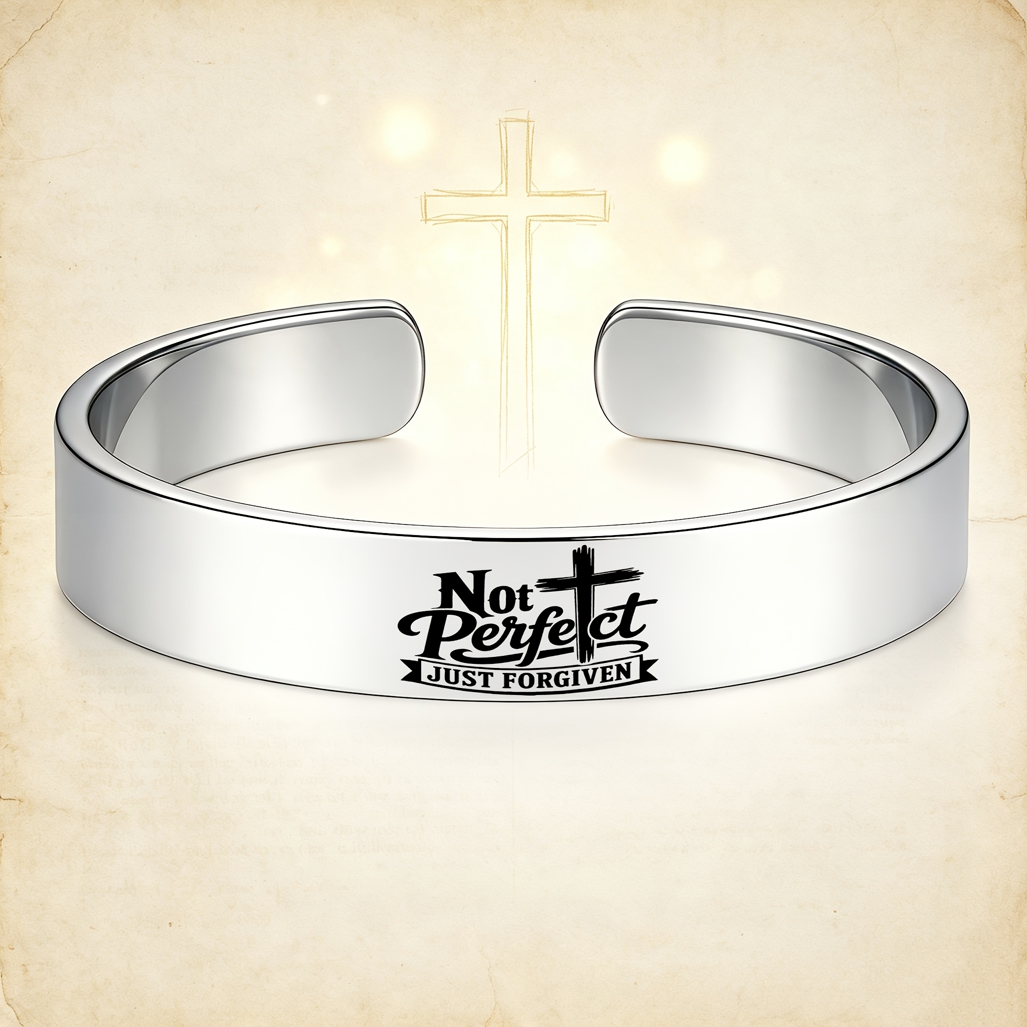 'Imperfect But Forgiven' Christian Cross Open Bangle, Faith Gift