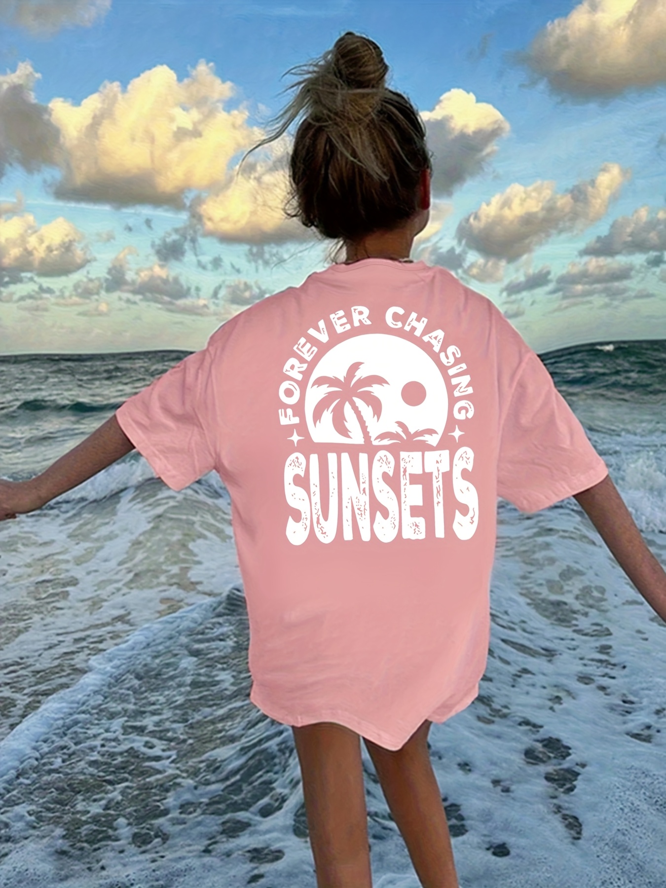 Sunset Shirts For Women – Sunset Chaser Graphic Tee, Short Sleeve Summer Beach Tops
