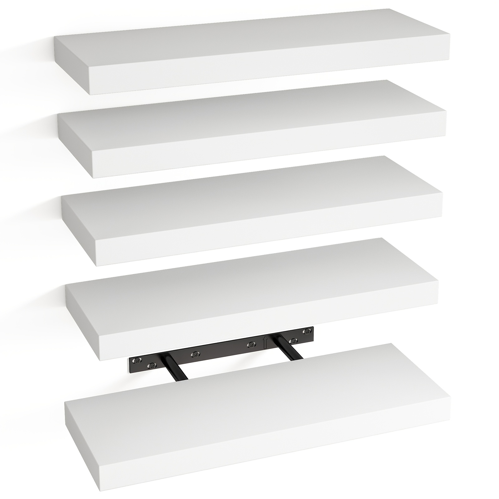 TEMU Tomnk 5pcs Heavy-duty Floating Shelves, Mdf Board Wall Shelf With Invisible Brackets, Wall Mount Hanging Display Shelf For Room Decor, Kitchen