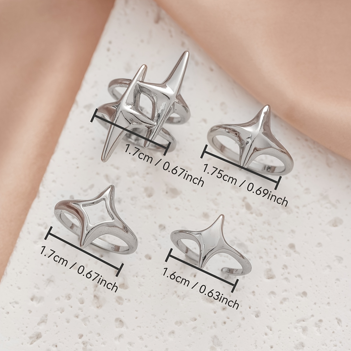 4pcs Women's Ring Hip Hop Four Pointed Star Ring Set Stackable Rings