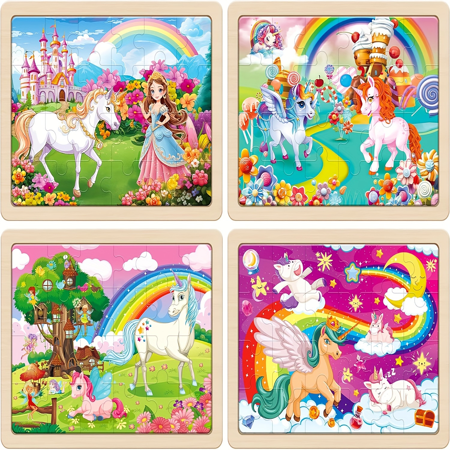 TEMU Large Unicorn Princess Fairy Wooden Puzzles For Girls Gift Box, 24pcs Puzzles For Kids Ages 4-6, Puzzles For -8, Unicorn Toys Gifts For 3 4 5