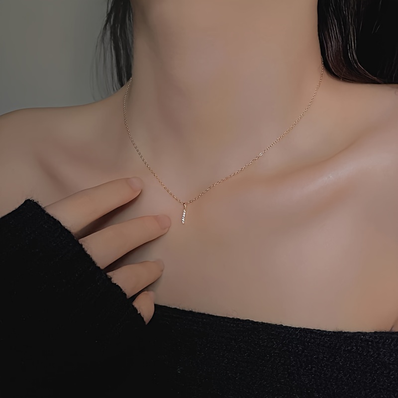 Image of Fashionable Small Straight Bar With 3 Round Beads, Round 925 Silver Geometric Pendant Necklace Jewelry For Women