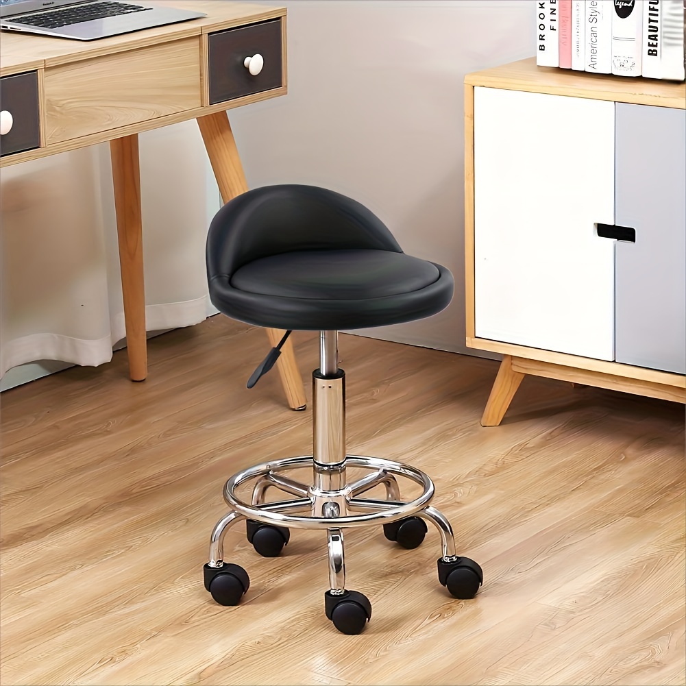 

Kktoner Pu Leather Round Rolling Stool With Foot Rest Height Adjustable Swivel Drafting Work Spa Task Chair With Wheels (black)