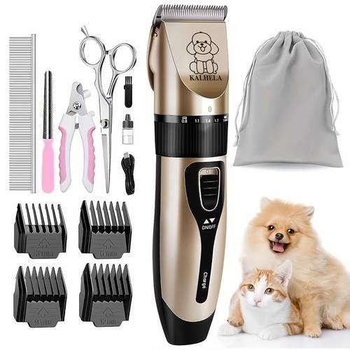 imagen del artículo máquina cortapelos recargable inalámbrica para mascotas, , silenciosa, herramienta de belleza profesional, cortapelos para perros con peine, tijeras, 4 peines de límite, para perros, gatos y otras mascotas (dorado)