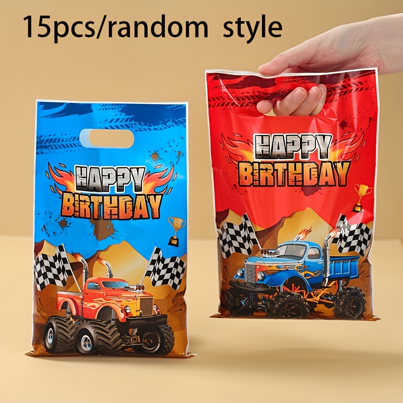 TEMU Sacs Cadeaux Anniversaire Monster Truck 60/40/15/5pcs, Aléatoires Rouges et Mélangés. Sacs d'Emballage Thème Monster Truck en Styles Rouges et ,