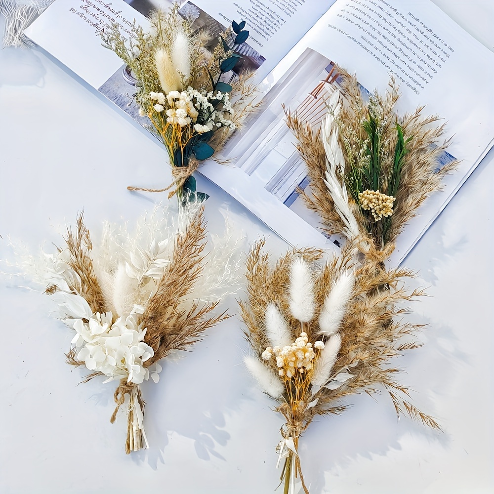 

4pcs Dried Flower Mini Pampas Bouquet, Groom Corsage Bouquet, Birthday Gift Bouquet