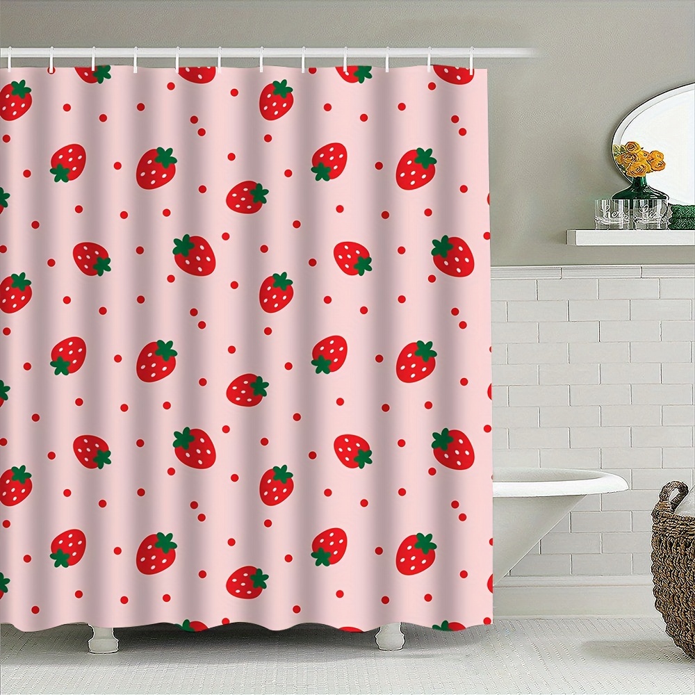 

Strawberry Delight Shower Curtain - Durable, Machine Washable Bathroom Decor With Oversized Cartoon Fruit Print, Perfect For Privacy & Window Covering