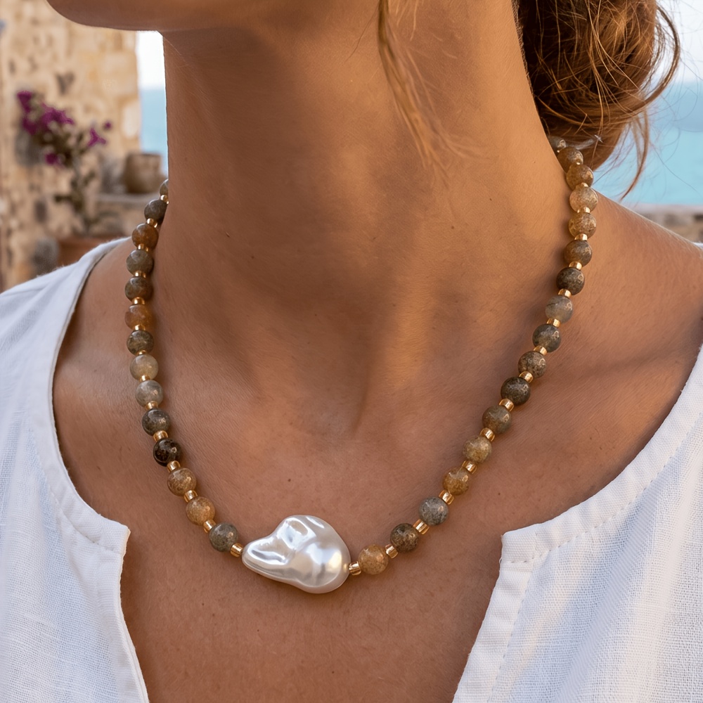 1 kos Boho Vintage Ročno Izdelana Modna Ogrlica z Biseri, Enostavna Unikatna Ogrlica za Vse Kombinacije, Trendovski in Elegantni Nakit, Primeren