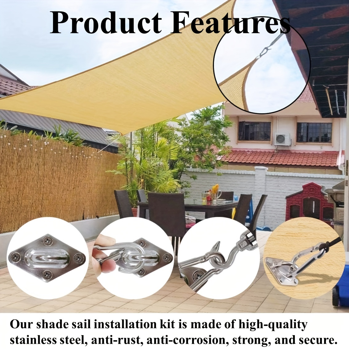 Kit Ferramenta In Acciaio Inox Per Vela Parasole Rettangolare 6 Pollici – Windscreen4less – Nuovo!