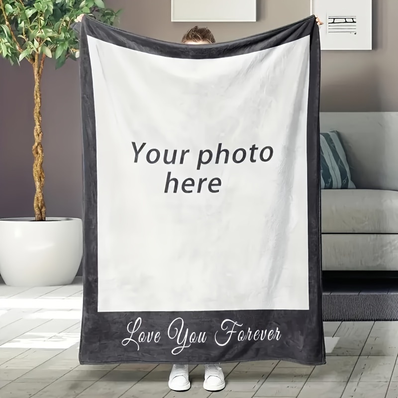 

Custom Photo Throw Blanket - Soft Flannel, Geometric Black & , "love You " Text - Personalized, Cozy Nap & Small Throw Blanket For All - Ideal Gift