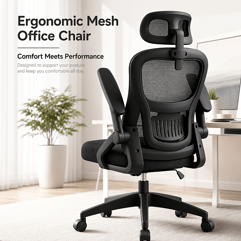 TEMU 1 Ergonomic Office Chair Featuring A Mesh Design, Adjustable Height, Swivel , Headrest, Lumbar Support, Dual-sided Armrests, And A Load Capacity