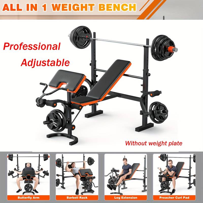 880LBS Adjustable Foldable Weight Bench – Home Gym Strength Training, Alloy Steel & Leather, Black