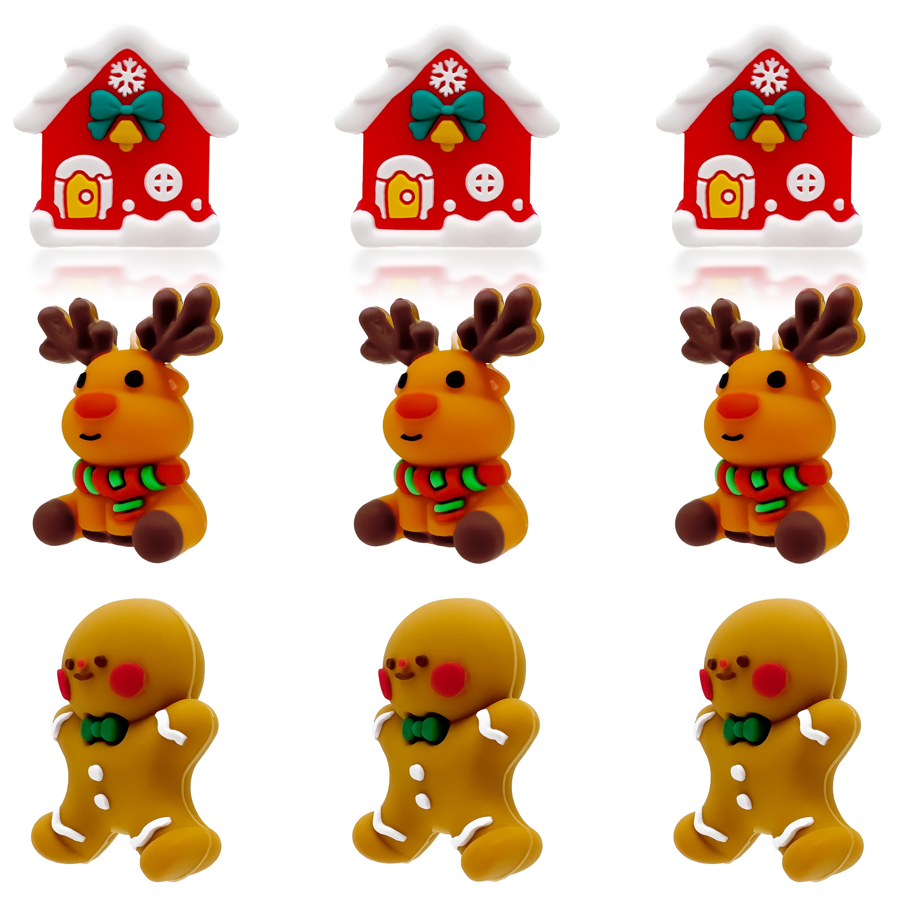 

9-pack Silicone Christmas Beads - 3d Reindeer, Gingerbread Man & Snow House Charms For Jewelry Making, Diy Crafts & Handmade Gifts - Ideal For Keychains, Pen Decorating & Craft Workshops