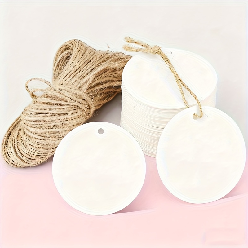 TEMU 99 étiquettes cadeaux en papier avec ficelle de jute - Étiquettes rondes blanches et marron pour DIY, décorations d'anniversaire, cadeaux de