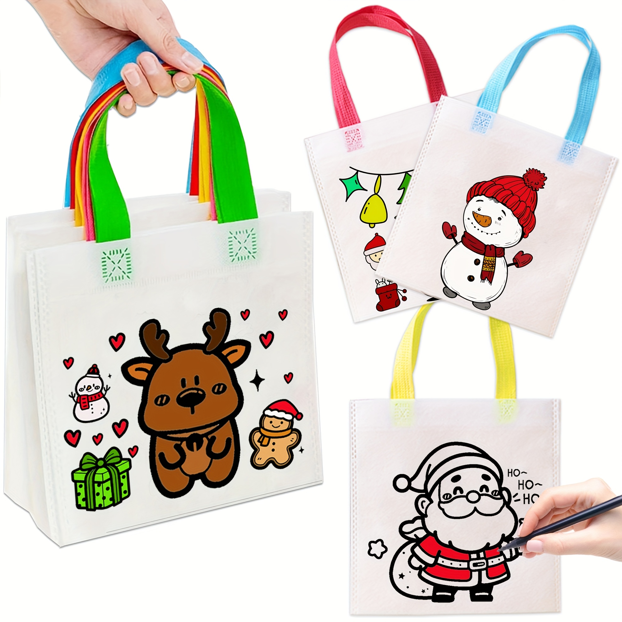 Image of Gift For Her/him 24pcs Of Colorful Christmas Fillable Bags, Non-woven Fabric Party Favors, Bulk Mixed Holiday Gift Tote Bags, Reusable And Suitable For Arts, Crafts, And Classroom Activities
