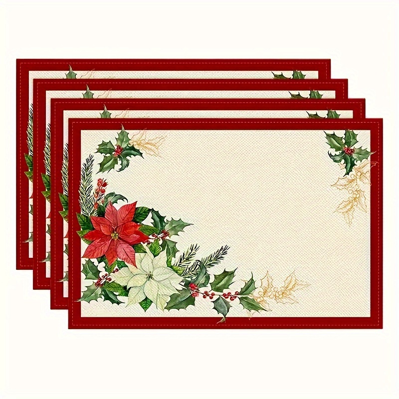 

4-pack Christmas Placemats, Woven Polyester Table Mats With And , Machine Washable Rectangular Dining Decor For Parties