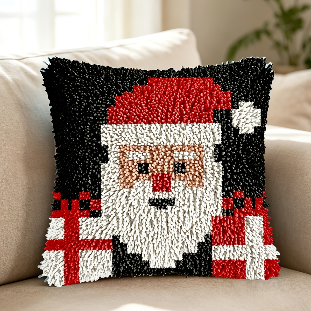Santa Claus Latch Hook Pillow Kit for Beginners