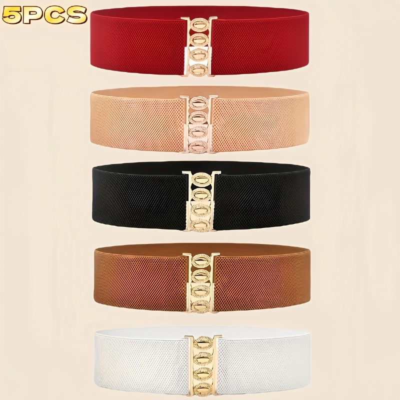 TEMU 5pcs Women's Elegant Elastic Wide Belts With Golden , Adjustable Waist Cinching Belt, Fashionable And Versatile, 5 Colors To , Clothing