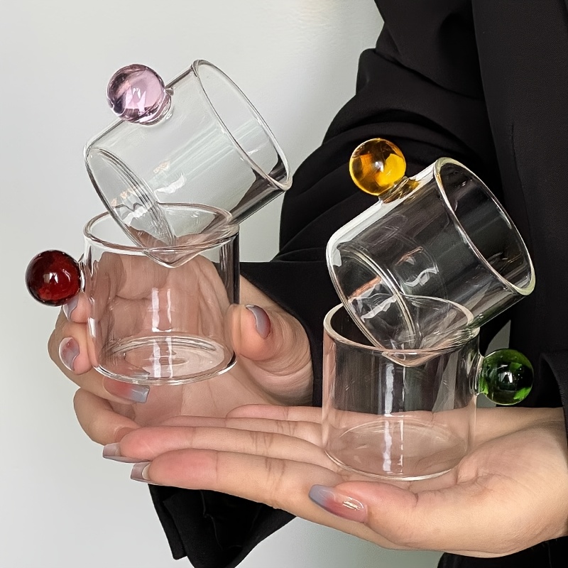 E-shop 4er-Set/90 ml Espresso-Tassen, hoches Borosilikat-Hydrochlorid-Glasmaterial, transparentes Glas, runder Kugelgriff, italienische