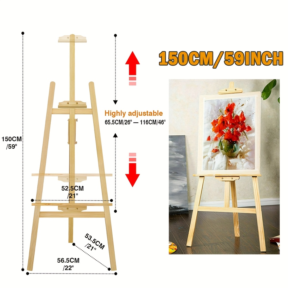 1pc Wooden Display Easel 1.5m/1.75m Wedding Welcome Sign Easel Stand Commercial Poster Easel Holder Artist Tripod Stand With Adjustable Canvas Height For Painting, Sketching And Exhibiting