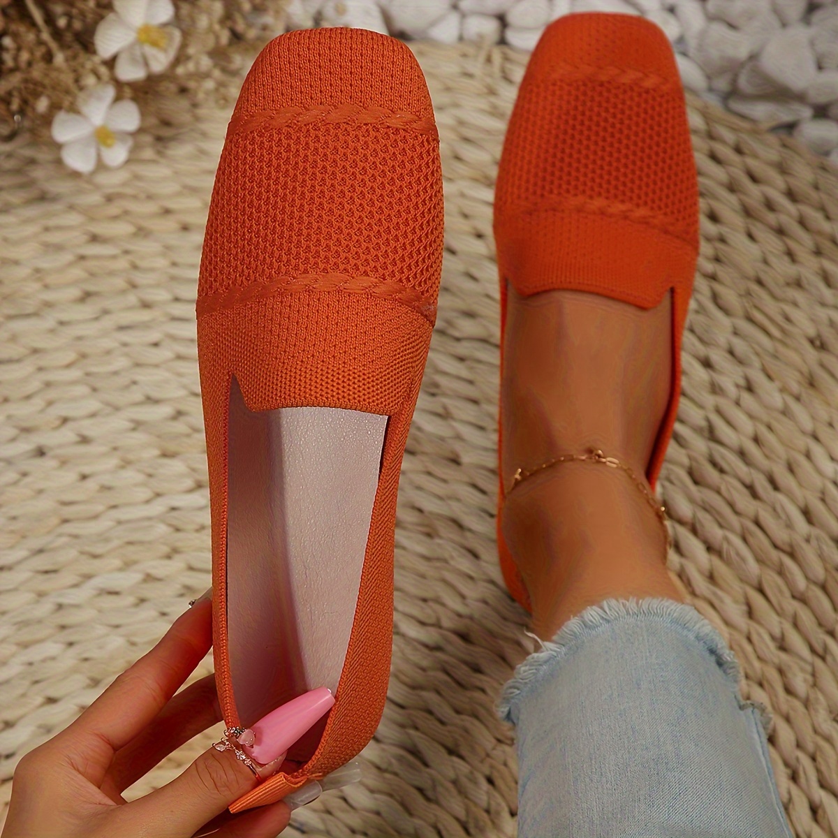 Caqnni Women Leather Round Toe Flat Loafers, Non-Slip Breathable