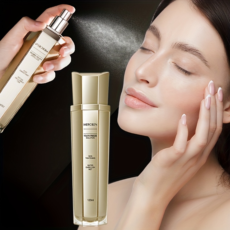 MERCILEN Collagen Boosting Makeup Spray - Hydrating & Moisturizing with Shea Butter, Hyaluronic Acid & Niacinamide, Fragrance-Free for All Light Beige Types, Men & Women, Daily Skincare, Sleek Bottle Design, Niacinamide Enriched