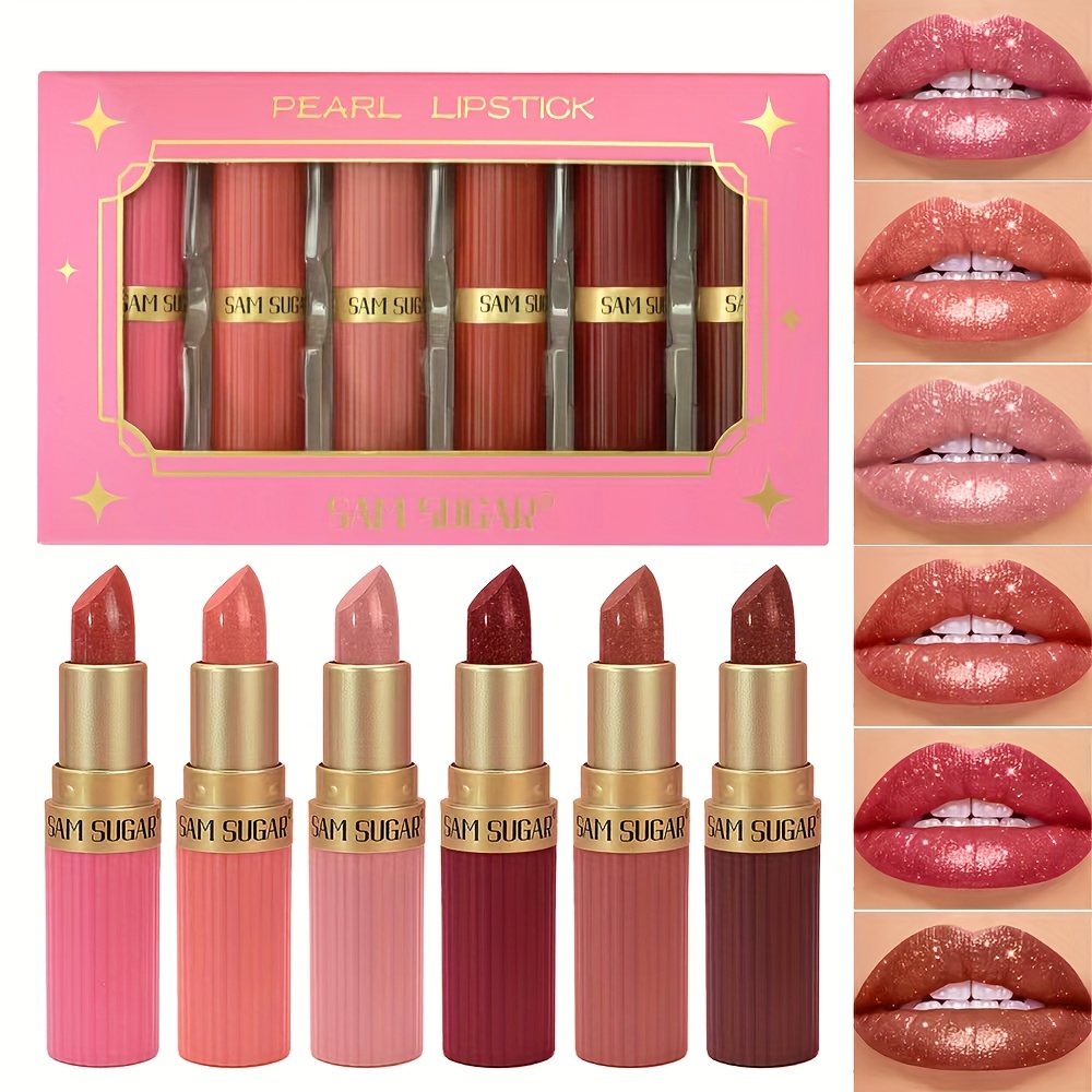 Image of New Product: Lipstick Makeup Set - 6 Pearlescent Lipsticks, Fade-resistant, Matte, Waterproof Lip Color