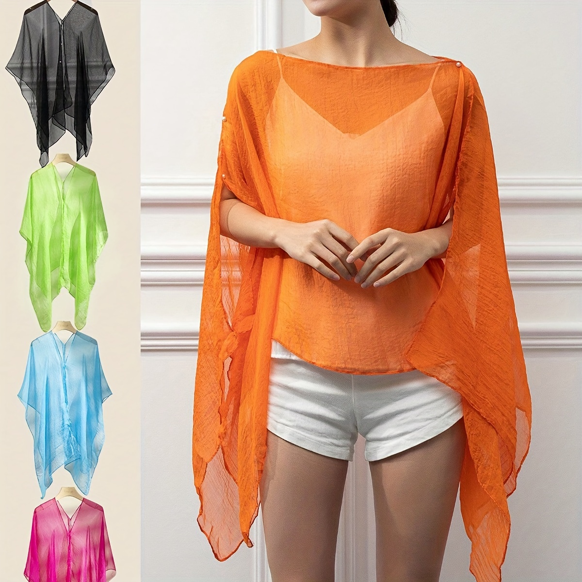 

Soft Solid Color Gauze Shawl Oversized Sunproof Bikini Cover Up Casual Loose Wrap Cardigan Uv Protection Travel Beach Towel For Summer Outdoor