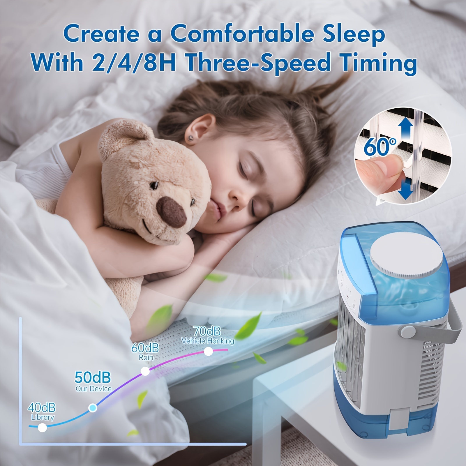 1pc portable desktop fan 11 inch air cooling misting mist mode speed wind fan with timing function 7 color night light and dual water cooling fan for bedroom office kitchen outdoor camping car details 1