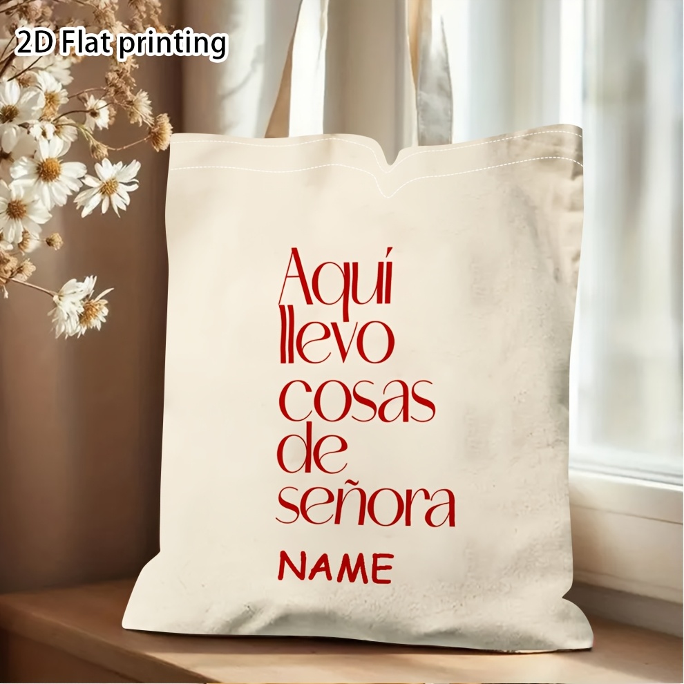 TEMU Bolso tote 2D de 1 pieza, tu , duplex, diseño chic con española "Aquí Llevo Cosas De ", para , regalo ideal para mujeres que hablan español y