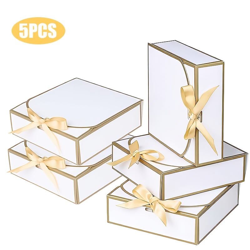 TEMU 5-Pack Geschenkdozen met Gouden Rand, Elegante Geschenkdozen met Lintdecoratie voor Cadeaus, Perfect voor Bruiloften, Verjaardagen, Feesten &