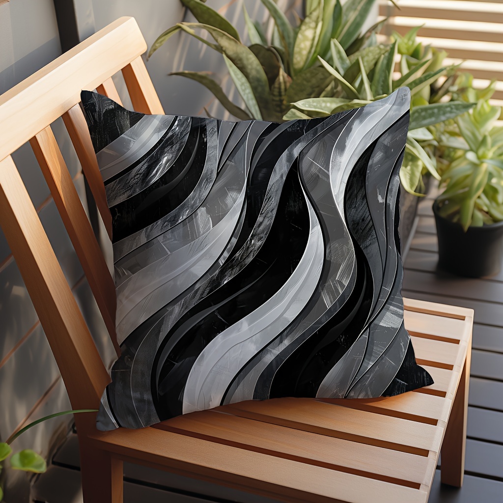 

1pc, Gray And White Curved Abstract Pattern Double-sided Printed Pillowcase Sofa Cover - Velvet Pillowcase Cover 45*45cm