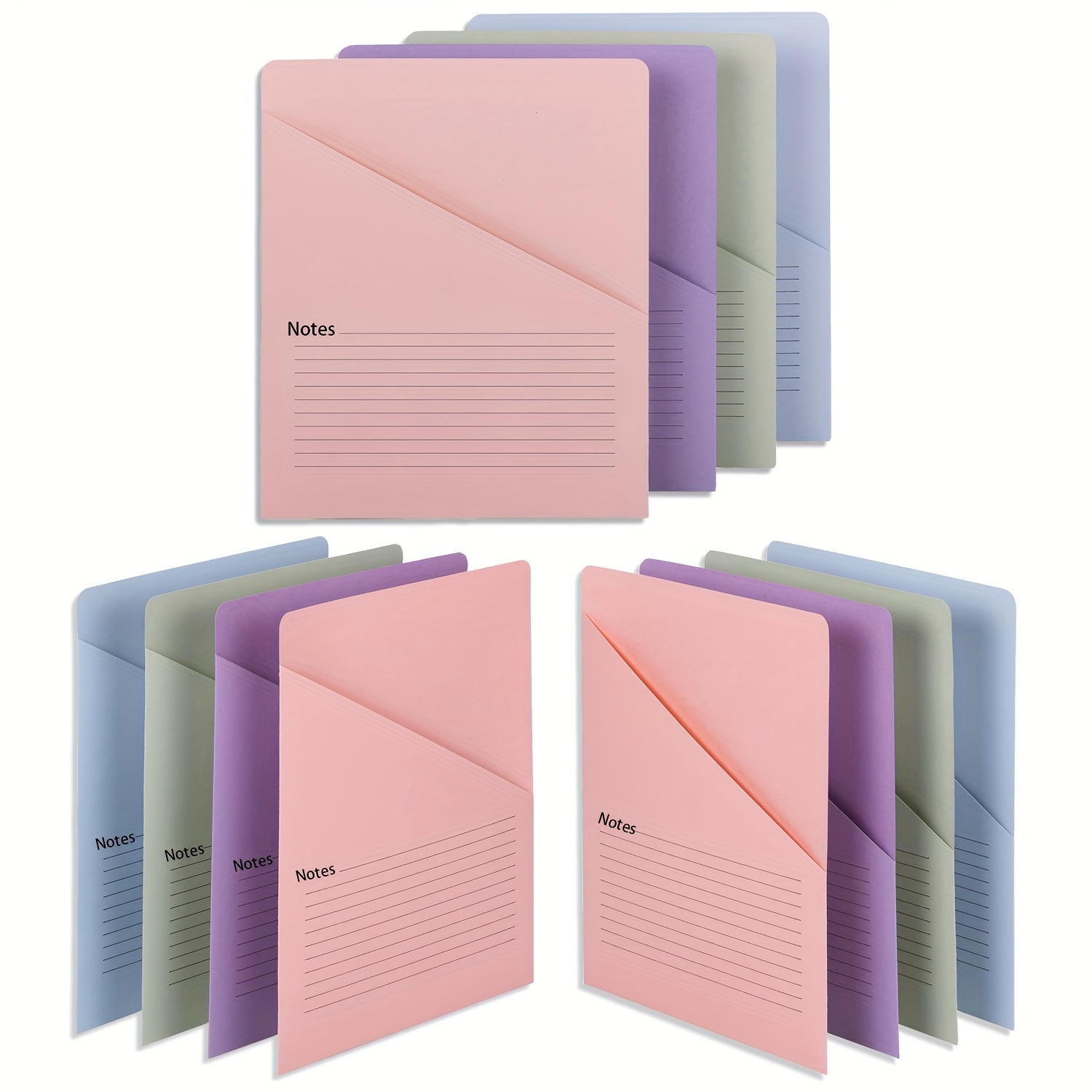 Set Of 12 - Includes Folders, Beveled Folders, Note Folders, Half Pocket File Folders, Letter Size, In , Ideal For Sorting And Managing Documents.