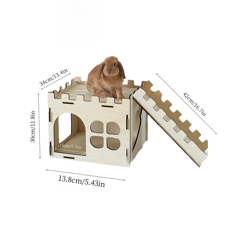 Image of Rabbit Castle Rabbit Hideaway Guinea Pig Rabbit Chinchilla Hedgehog Detachable Habitat Toy Ornament Decoration Wooden Pet House