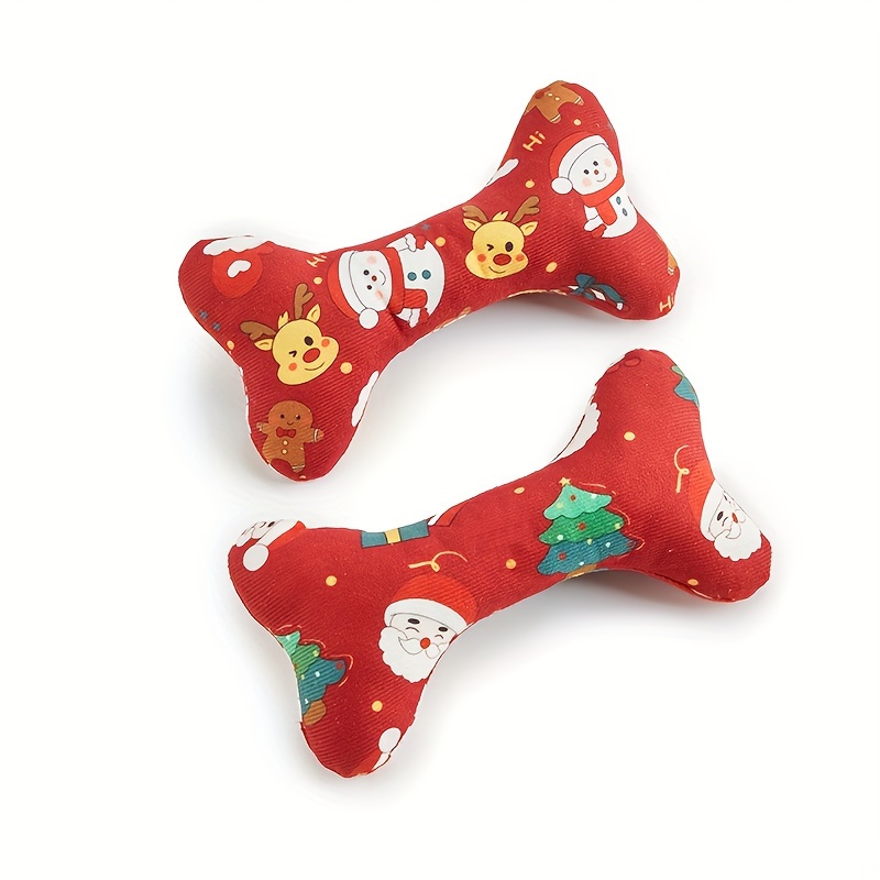 1pc Pet Plush Toy Christmas Bone Birthday Bone Cat Dog Wear-resistant Chew Toy Sound Toy Christmas Birthday Party Toy Healthy Play