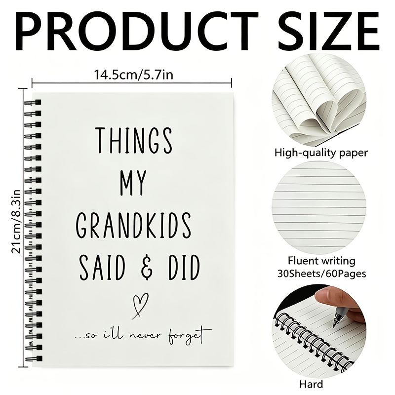 TEMU A Fun Spiral-bound Notebook Featuring A "cute Things Grandkids Say & Do" Cover Design; Includes (60 Pages) Of Lined Paper. A , Gift Perfect For