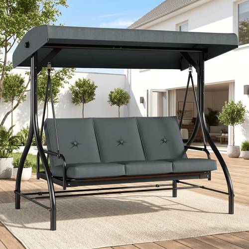 3 person patio porch swing outdoor swing glider hammock with adjustable canopy cushions for outside backyard garden pillow not included