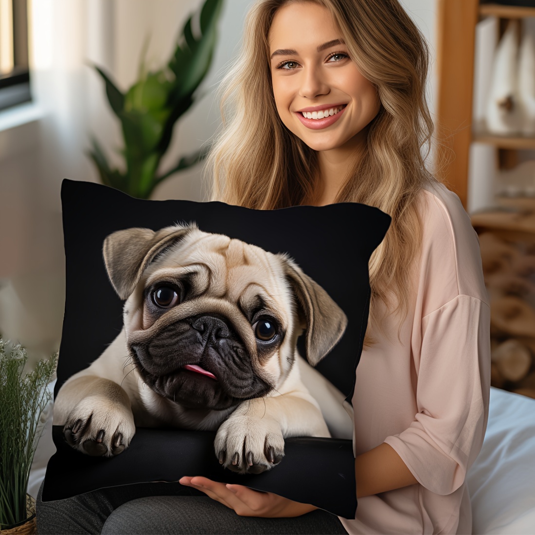 

1pc 45x45cm Cute Dog Photography Peach Leather Pillow Cover Car In Cushion Cover Living Room Sofa Bedroom Pillow Bedside Back Pillow Cover Home Decoration Pillow Without Single Side Print