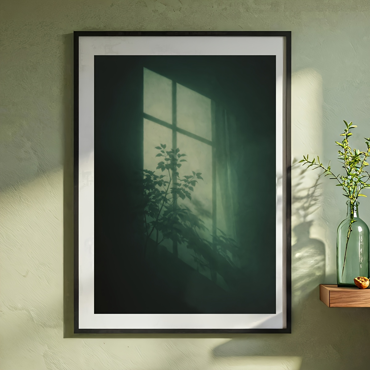 TEMU 2d Flat, 1pc Modern Frameless Botanical Window Plant Poster - Canvas Wall Art Suitable For Living Room, Bedroom, Kitchen Decor, Reusable