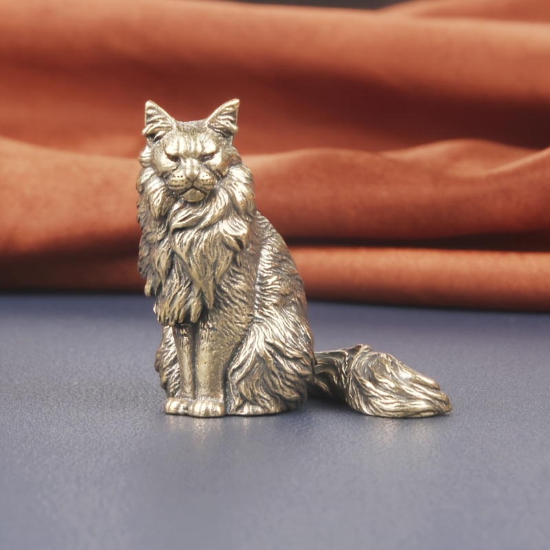 TEMU A Brass Maine Coon Cat Ornament, Kitten Bronze Sculpture Handicraft, Retro Office Home Desktop Decoration