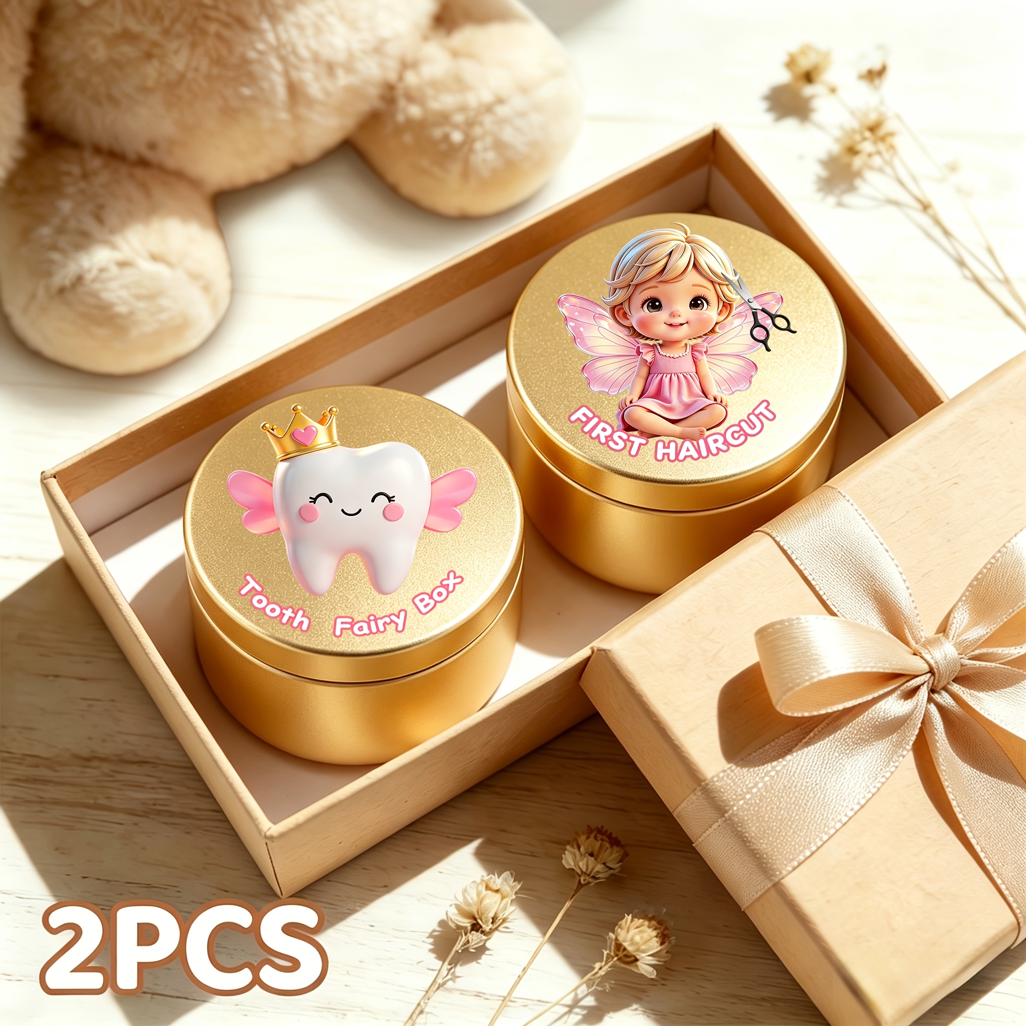 TEMU 2pcs "first Haircut" And "tooth Storage Box" Set, Tooth Collection Box, Hair Collection Box, Tooth And Hair Storage Keepsake Box, Tooth