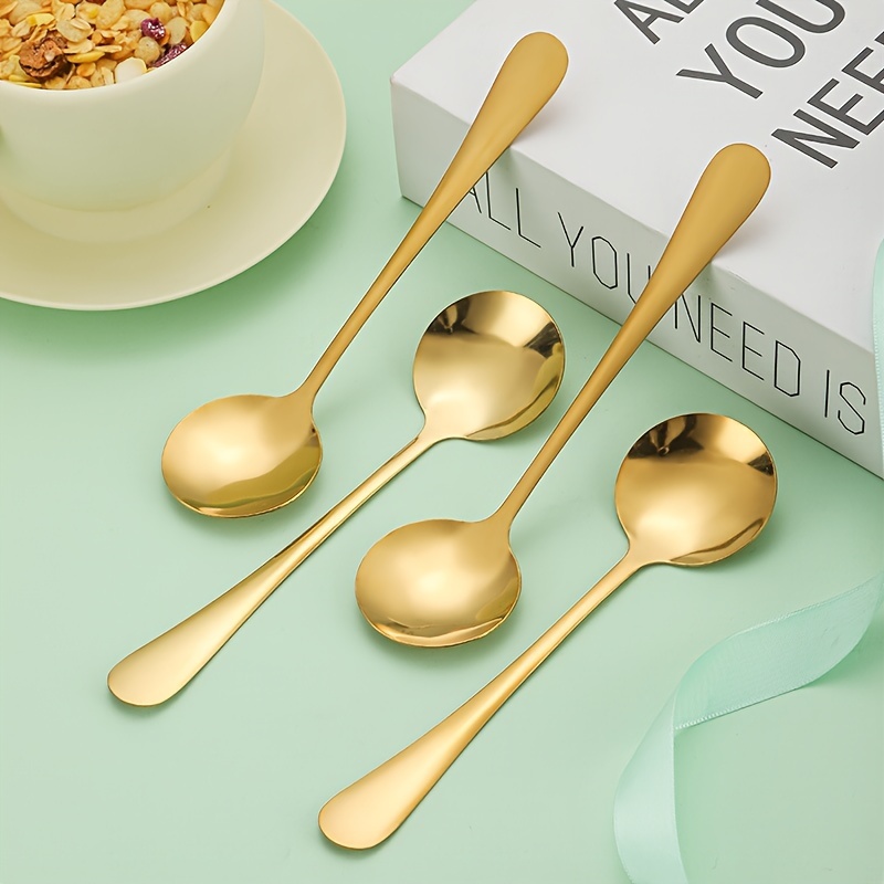 

10-piece Set Golden Stainless Steel Coffee & Dessert Spoons - Korean Style, Perfect For Honey, Bird's Nest, Mugs & Glasses - Ideal Gift For Home & Restaurant Use